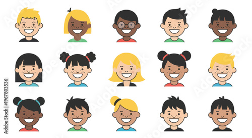 Diverse Group of Children's Faces - Cartoon Avatars