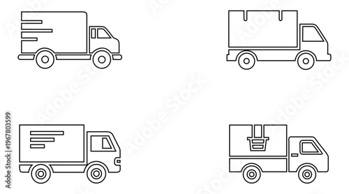 Shipping delivery truck symbol vector line icon set, fast shipping delivery van outline icon vector illustration