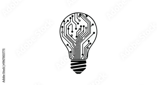 Lightbulb symbol displays an intricate printed circuit board inside the glass bulb.