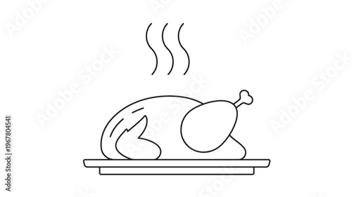 Roast chicken icon with steam rising from a serving platter, indicating a hot and delicious meal ready to be enjoyed by diners.