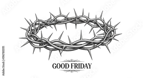 A crown of thorns with sharp spikes on a plain white background, symbolizing the crucifixion of Jesus Christ on Good Friday, a significant Christian religious holiday.
