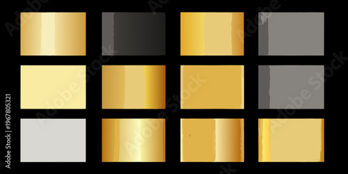 A grid of twelve metallic squares in varying shades of gold and gray