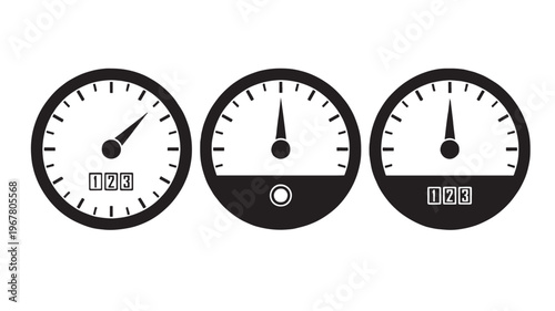 Gauges with needles and digital readouts showing numerical data against a white background, symbolizing measurement and data.