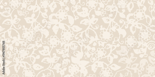 Delicate floral pattern in light beige and white seamless texture