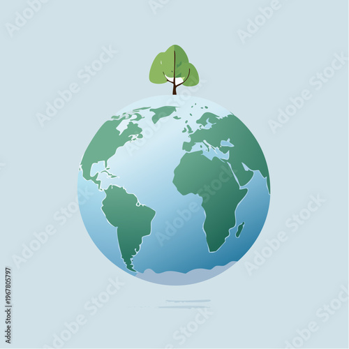 A conceptual illustration of Earth with a single tree, representing global environmental care, ecological balance, and the importance of nature's sustainability for our planet