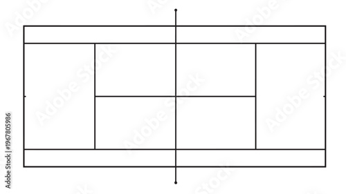 Tennis court diagram with lines and markings for gameplay and strategy illustration featuring sports, game plan, sports field with playing field and