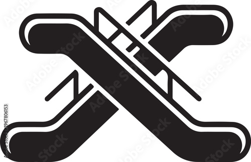 Hockey sticks crossed, ice hockey equipment, sports icon, black and white vector