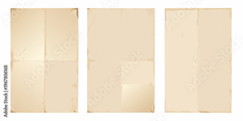 Three aged blank paper panels arranged vertically against a white background