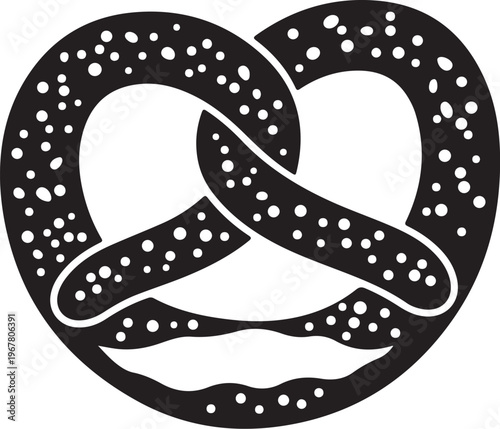 Black pretzel icon, vector pretzel symbol, salty snack food illustration, baking element