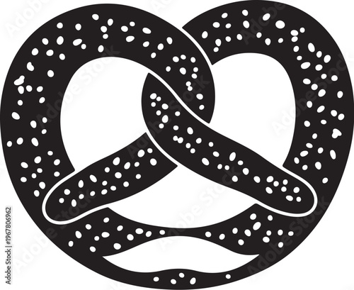 Black pretzel icon, vector pretzel symbol, salty snack food illustration, baking element