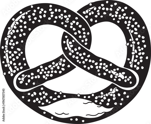 Black and white pretzel icon, sesame seed vector, food illustration, baking symbol