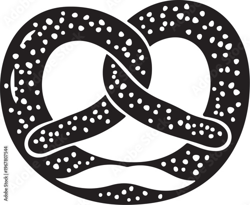 Black and white pretzel icon, vector pretzel symbol, sesame seed pretzel, food illustration