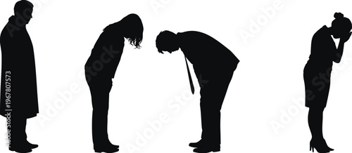 Depressed people silhouettes showing stress sadness anxiety tired exhausted poses vector illustration set for mental health concept emotional burnout and human feelings