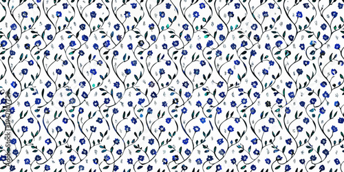 Delicate floral pattern with small blue blossoms and slender stems