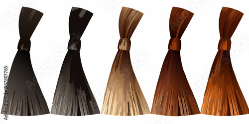 Five hair swatches displaying a range of brown and black shades