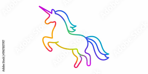 Colorful rainbow outline of a unicorn rearing on its hind legs