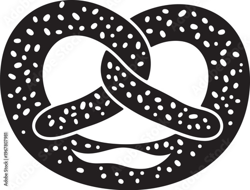 Black pretzel icon, vector pretzel symbol, sesame seed pretzel, food illustration
