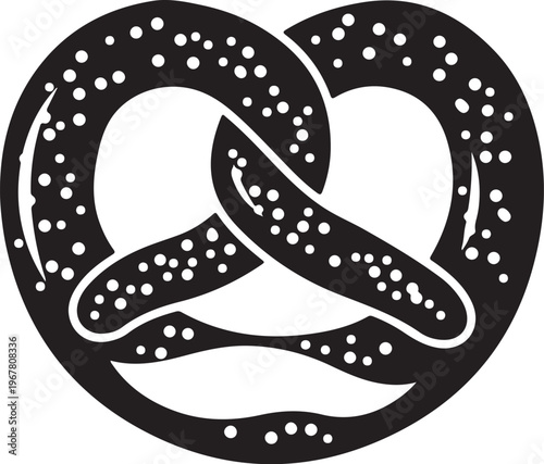 Black pretzel icon, vector pretzel symbol, salty snack food illustration, baking logo