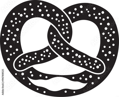 Black pretzel icon, vector pretzel symbol, sesame seed pretzel, food illustration