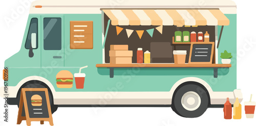 Food Truck Street Food Vehicle Flat Illustration Vector Design