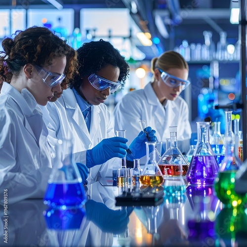 Diverse Group of Scientists Conduct Research in a Modern Laboratory.