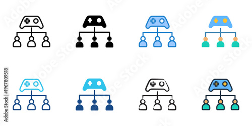 Multiplayer mode icons set multiple style collection. Editable stroke 
