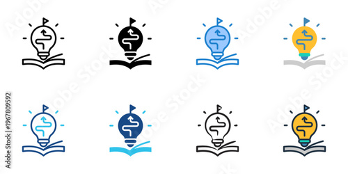 Gamified learning icons set multiple style collection. Editable stroke 

