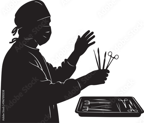 Surgeon holding surgical instruments medical doctor