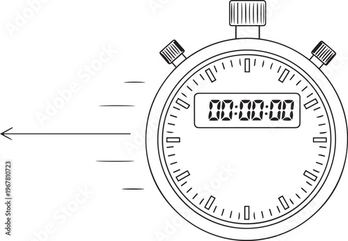 Stopwatch timer vector icon in black and white representing time measurement performance tracking speed monitoring and productivity management tools