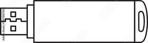 USB flash drive vector icon in black and white representing portable data storage transfer device digital memory hardware and computing technology