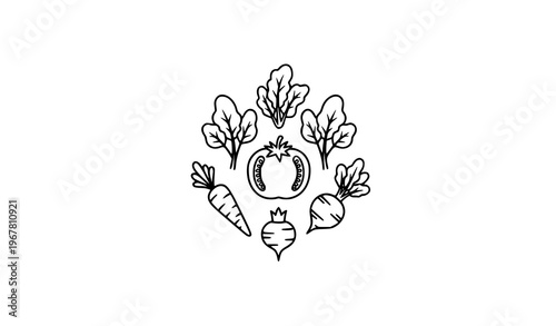 Minimal vegetable doodle badge organic food emblem vector design illustration