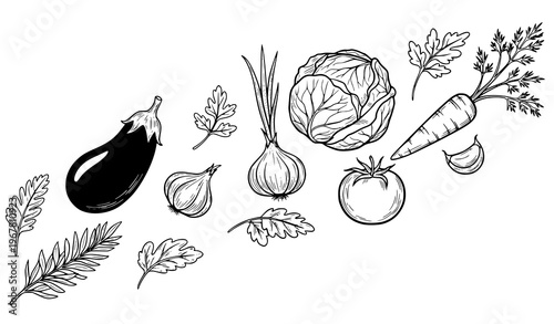 Vegetable sketch doodle collection organic food hand drawn vector illustration set