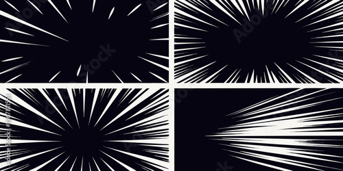 Abstract black and white starburst patterns arranged in a grid