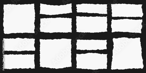 Arrangement of torn paper pieces creating a grid like pattern