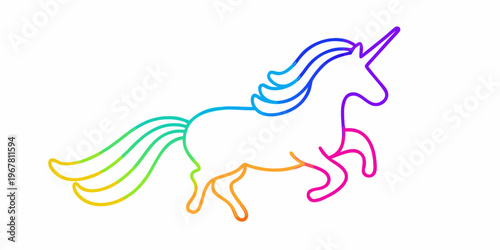 Colorful line art illustration of a unicorn in a dynamic pose