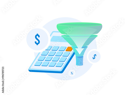 Marketing ROI funnel visualization, business sales conversion monetization process, budget to revenue optimization pipeline, financial efficiency analysis concept, modern design vector illustration