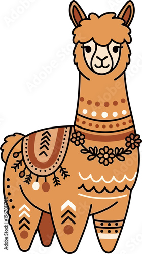 Colorful llama with decorative pattern.