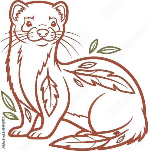Illustration of a cute ferret animal.
