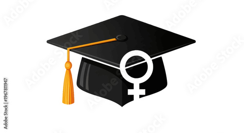 Female Graduation Cap with Woman Symbol - Education and Achievement