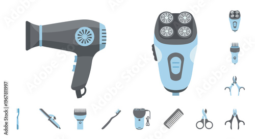 Grooming Tools Set: Hair Dryer, Electric Shaver, Clippers, Scissors, Comb
