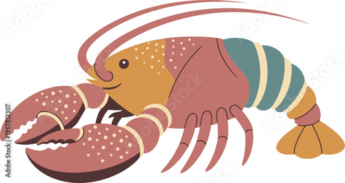 Colorful Lobster Side View Illustration.