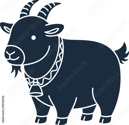 Goat with horns and bell.