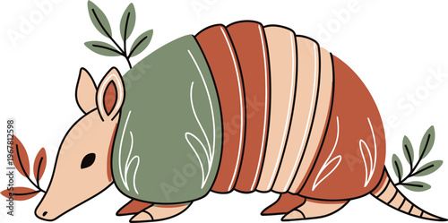 Colorful Armadillo Side View Profile.