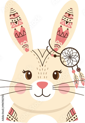 Cartoon bunny with dreamcatcher headband.