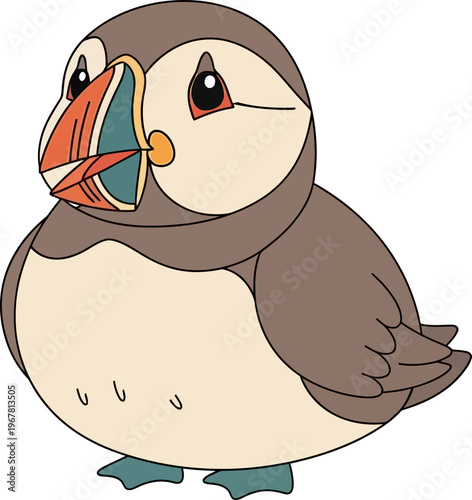 Cartoon puffin bird with colorful beak.