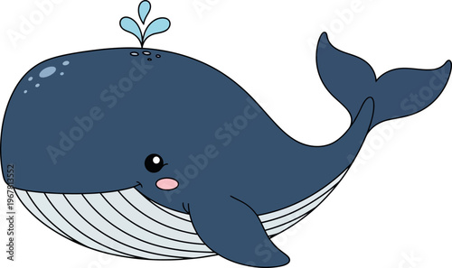 Cute cartoon blue whale smiling.