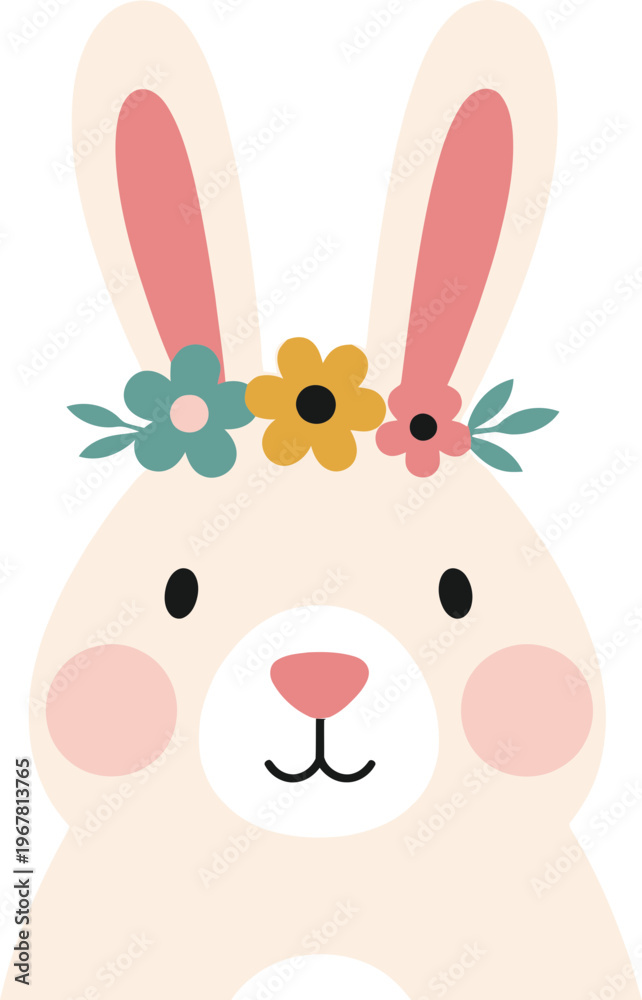 Fototapeta premium Cute Bunny Wearing Flower Crown.