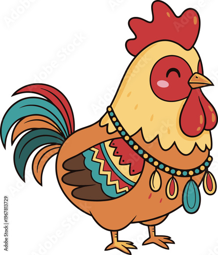 Colorful Rooster with Jewelry On.