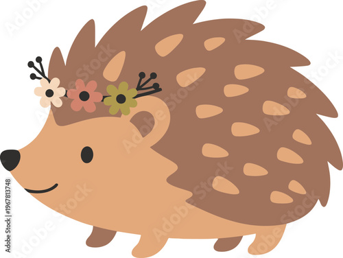 Cartoon hedgehog with flowers on head.