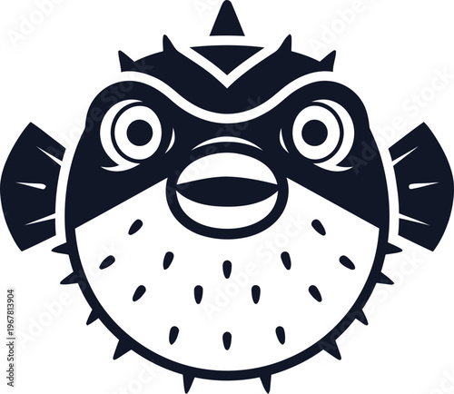 Puffer Fish Face Close Up Illustration.